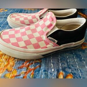 Vans Pink and Black Checkered Sneakers Slip-On Canvas